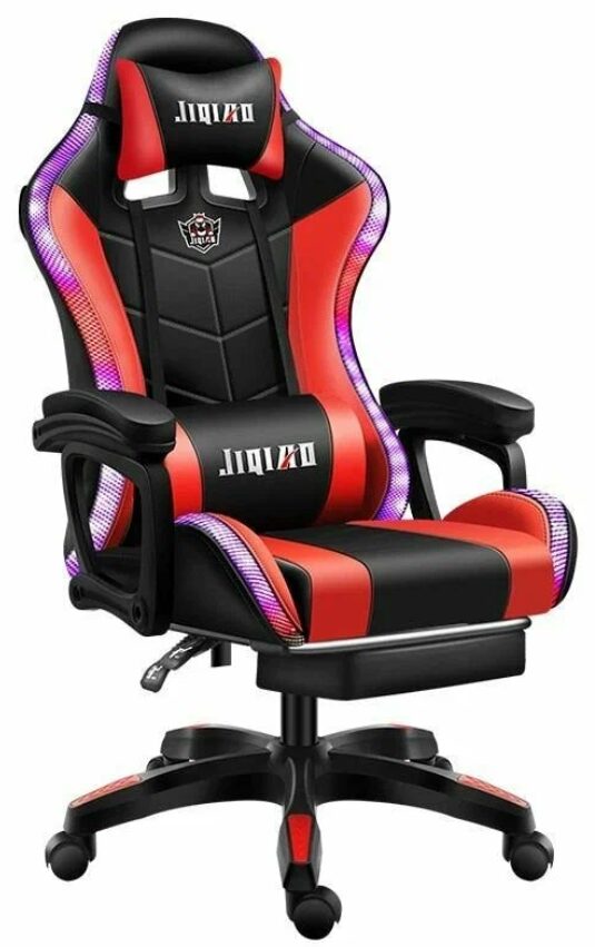 Игровое компьютерное кресло Jiqiao с RGB подсветкой, динамиками, массажером и подставкой для ног